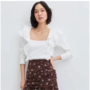 Veronica Beard Gidea ruffle long sleeve top in white